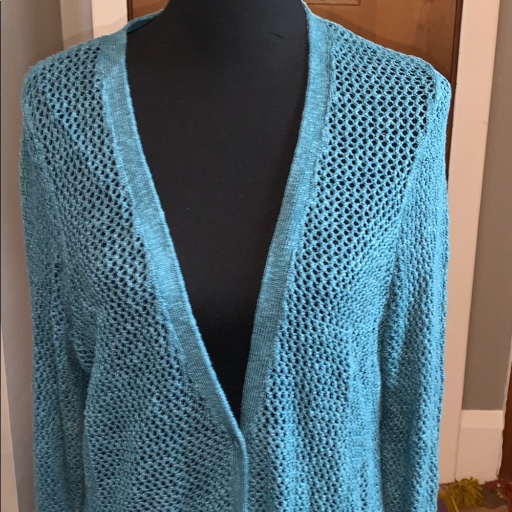 TORRID teal open knit boyfriend cardigan! - Picture 7 of 8